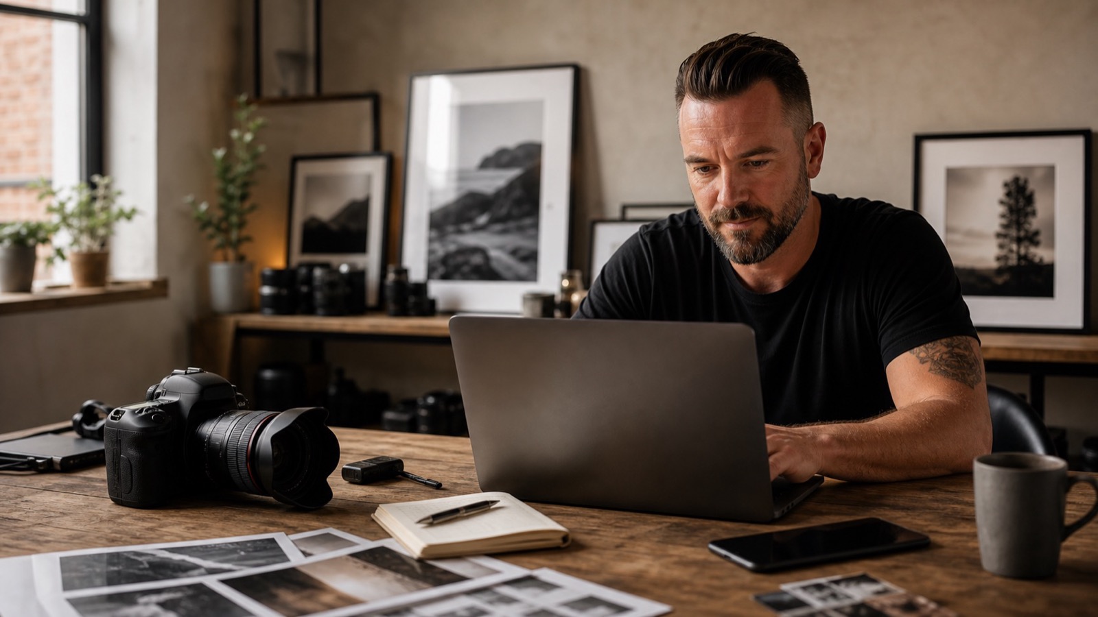 A creative business owner updating a website on a laptop